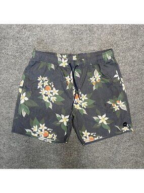 RVCA Mens Blossom Floral Swim Trunks XXL Gray Elastic Waist Lightweight